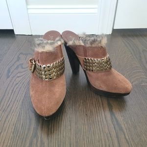 MK Collette fur-trim metal-studded suede clog mule NWOB cozy hippie glam rocker